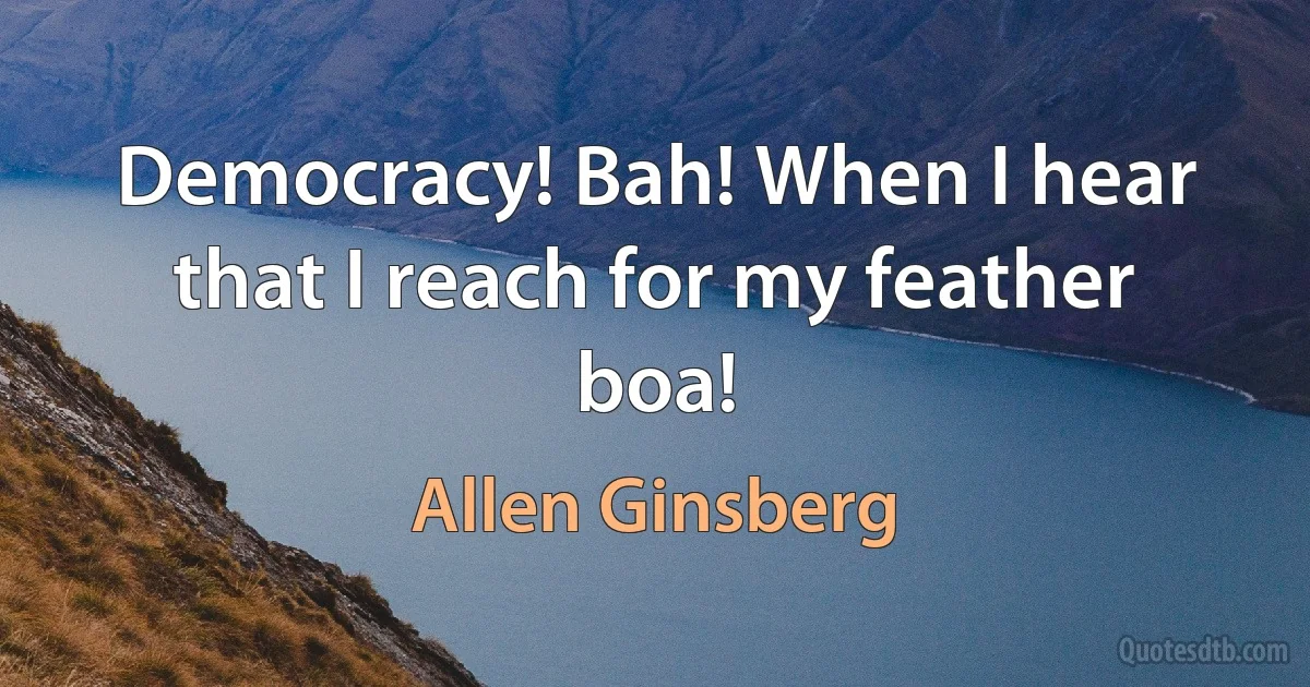 Democracy! Bah! When I hear that I reach for my feather boa! (Allen Ginsberg)