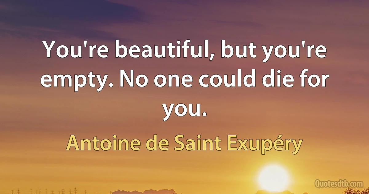 You're beautiful, but you're empty. No one could die for you. (Antoine de Saint Exupéry)