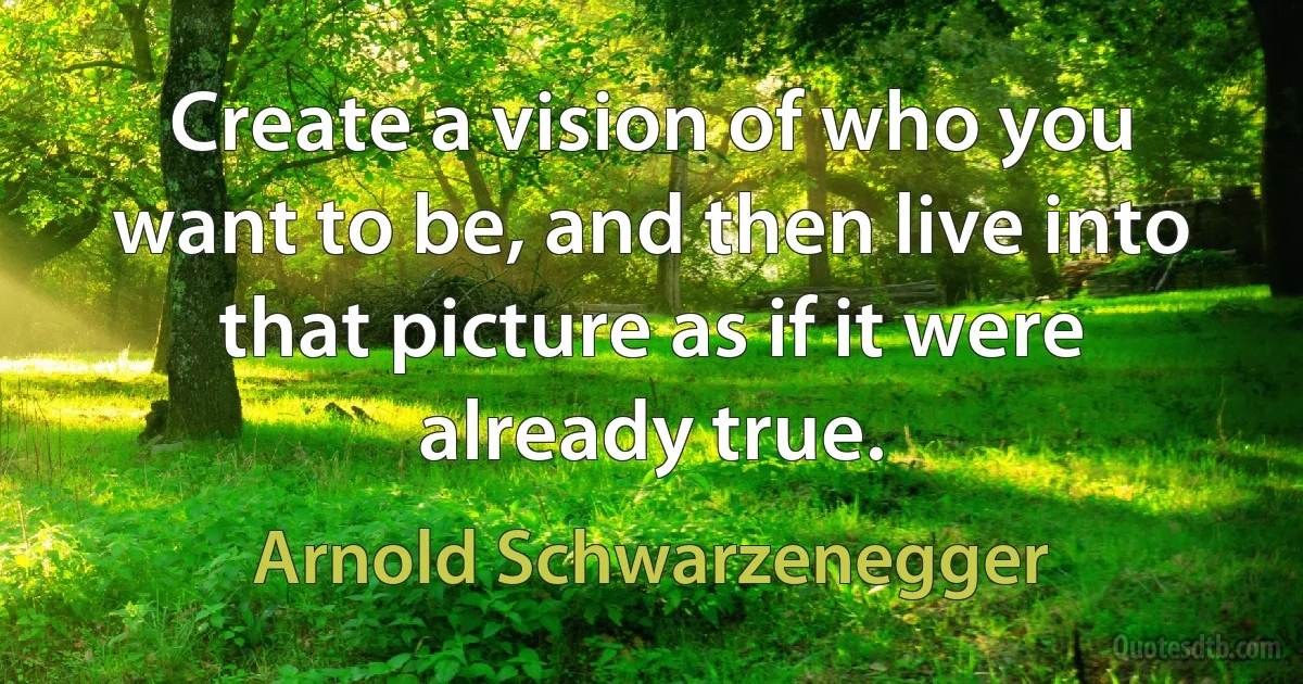 Create a vision of who you want to be, and then live into that picture as if it were already true. (Arnold Schwarzenegger)