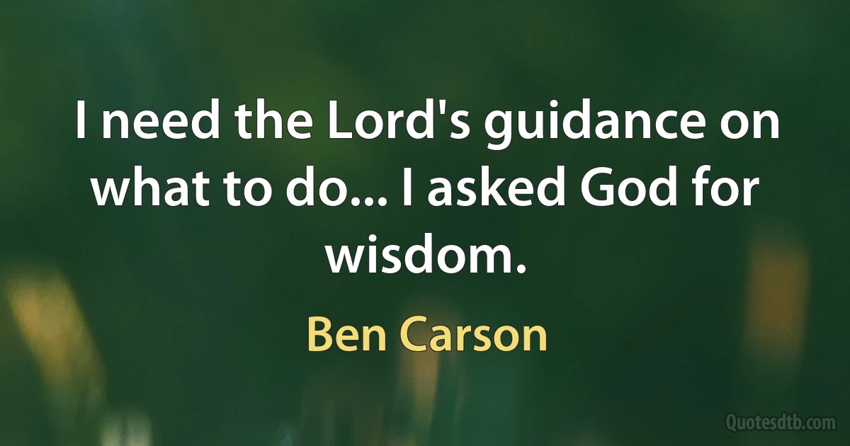 I need the Lord's guidance on what to do... I asked God for wisdom. (Ben Carson)