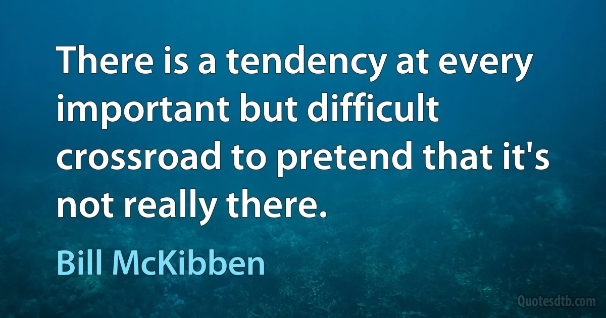 There is a tendency at every important but difficult crossroad to pretend that it's not really there. (Bill McKibben)