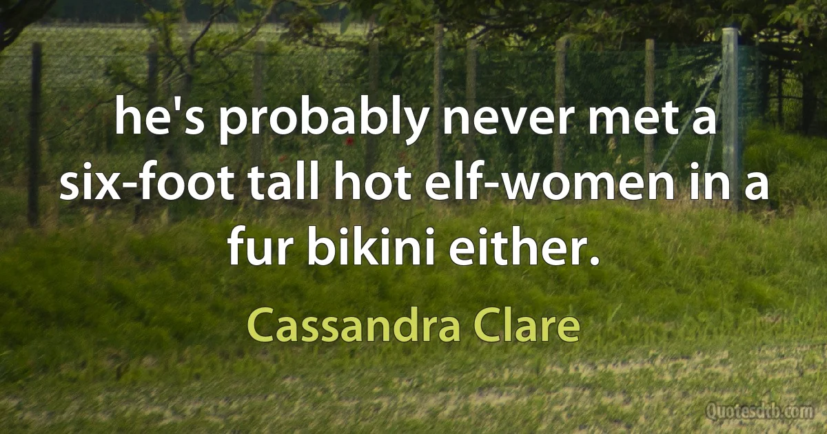 he's probably never met a six-foot tall hot elf-women in a fur bikini either. (Cassandra Clare)