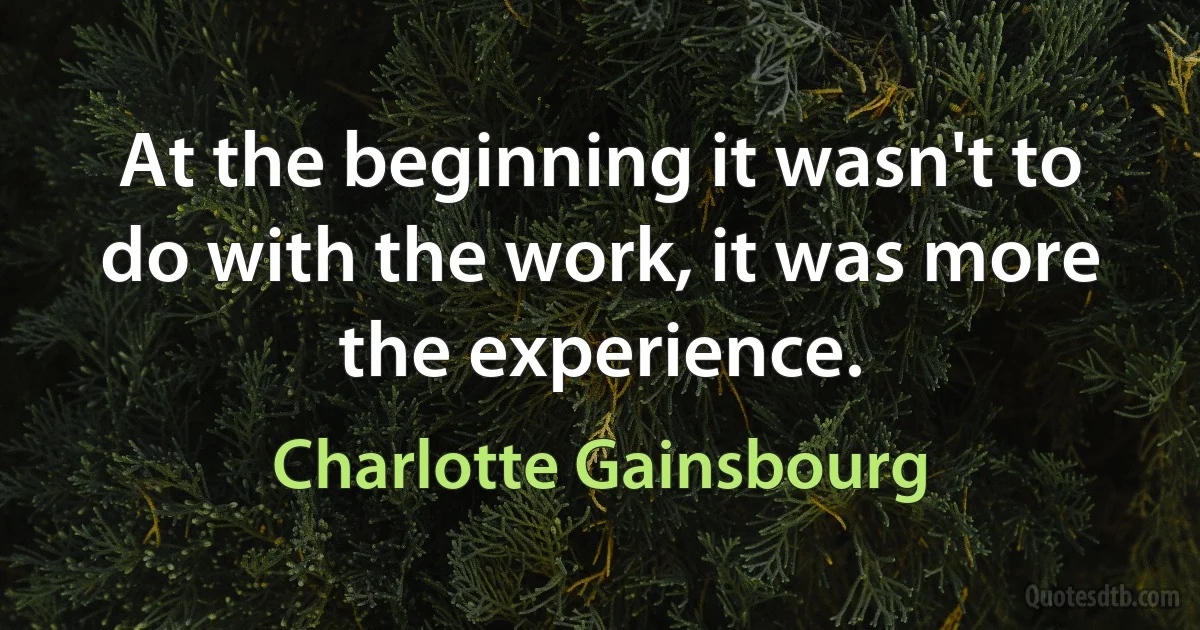 At the beginning it wasn't to do with the work, it was more the experience. (Charlotte Gainsbourg)