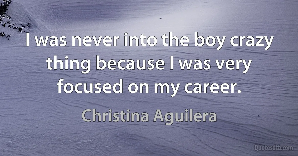 I was never into the boy crazy thing because I was very focused on my career. (Christina Aguilera)