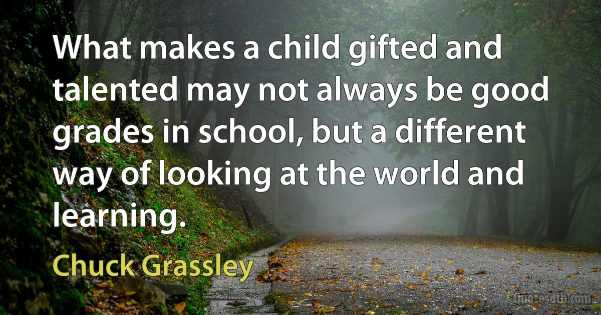 What makes a child gifted and talented may not always be good grades in school, but a different way of looking at the world and learning. (Chuck Grassley)