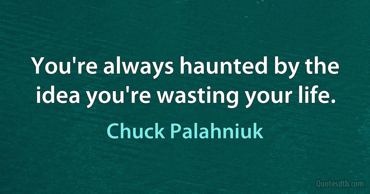 You're always haunted by the idea you're wasting your life. (Chuck Palahniuk)