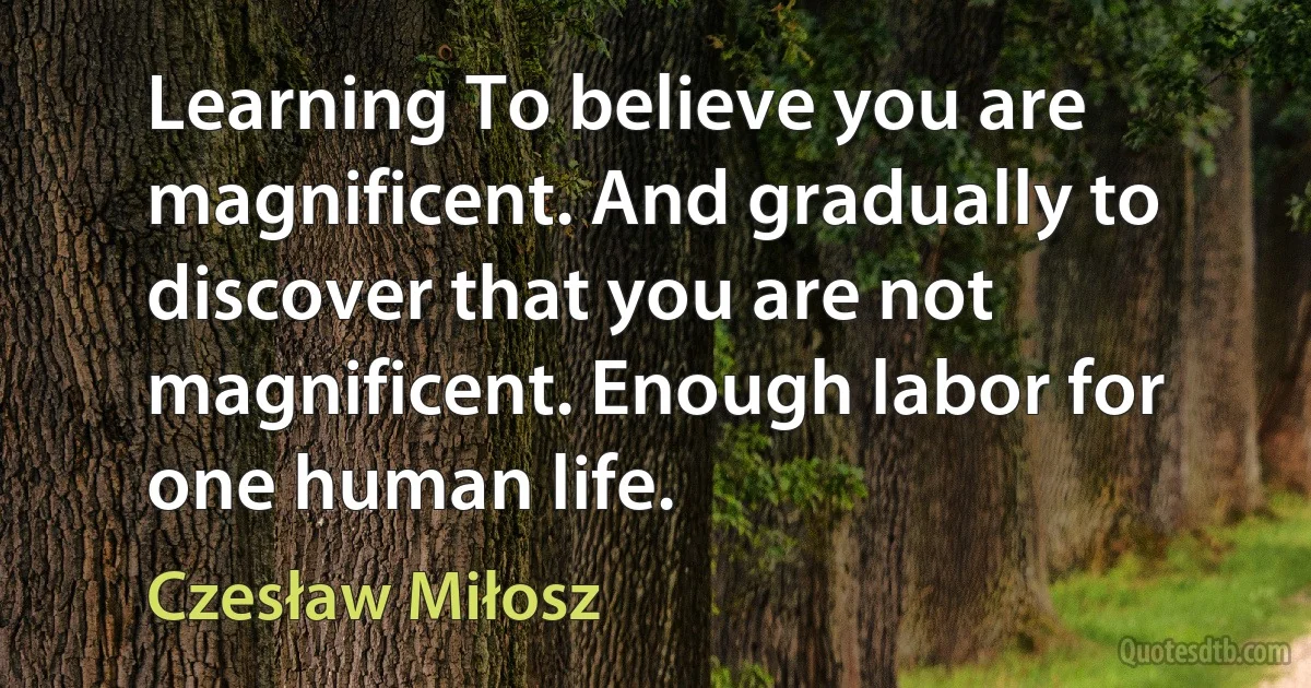 Learning To believe you are magnificent. And gradually to discover that you are not magnificent. Enough labor for one human life. (Czesław Miłosz)