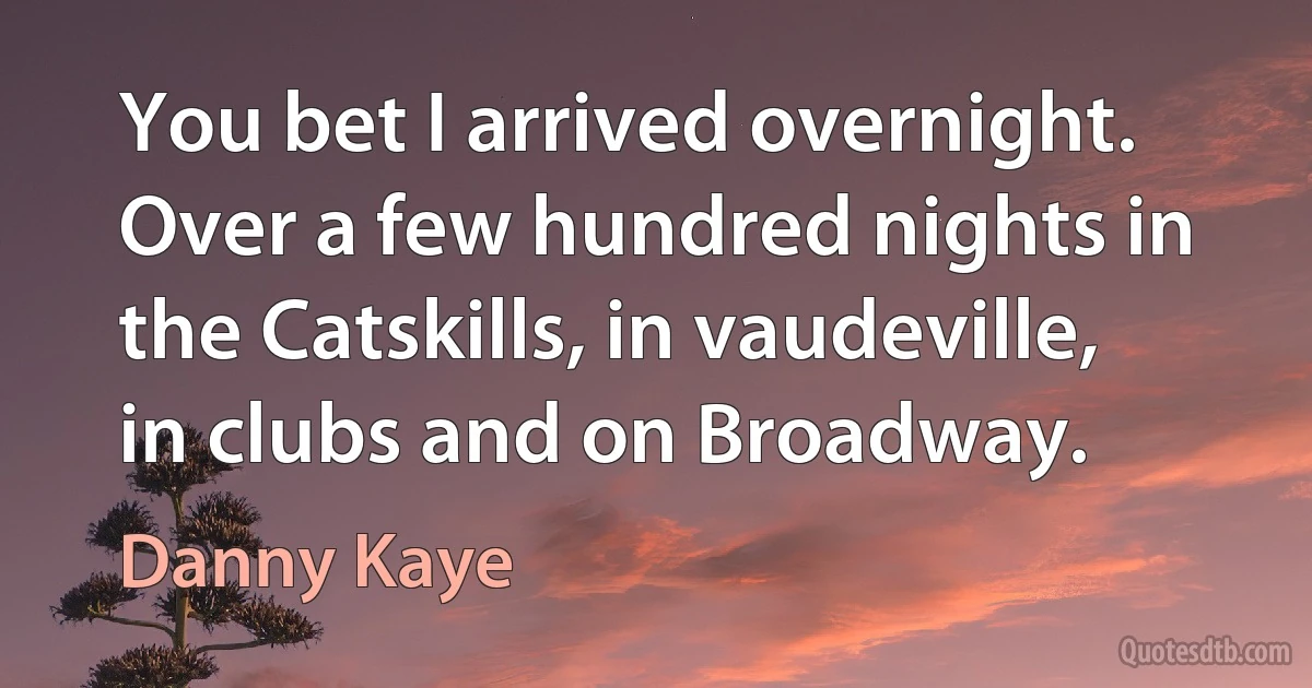 You bet I arrived overnight. Over a few hundred nights in the Catskills, in vaudeville, in clubs and on Broadway. (Danny Kaye)