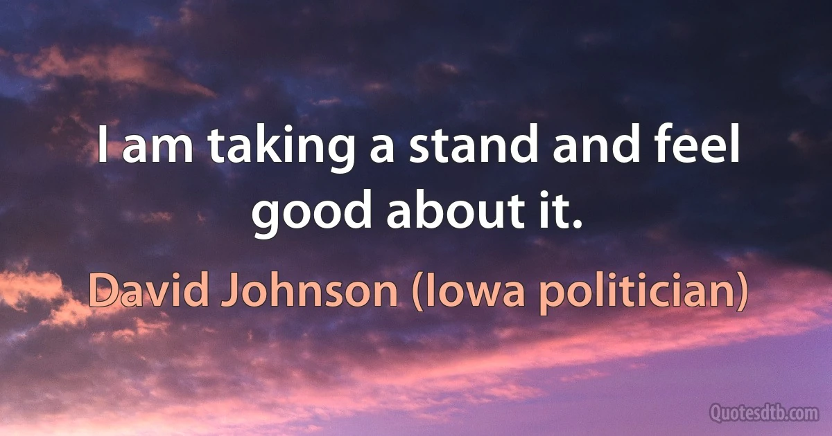 I am taking a stand and feel good about it. (David Johnson (Iowa politician))