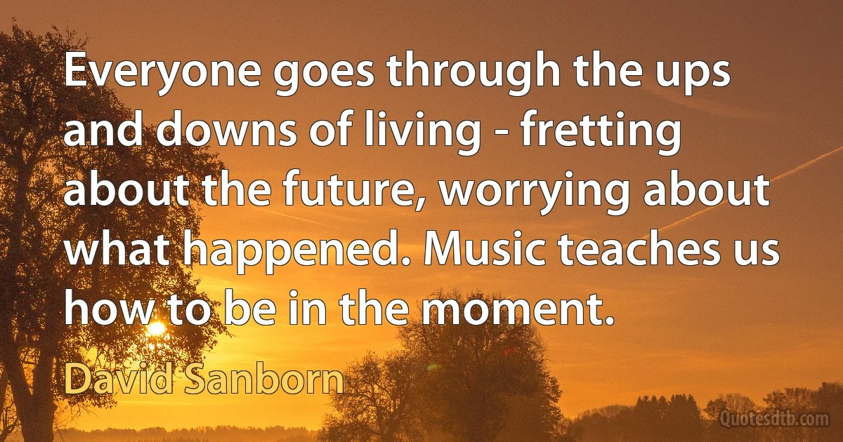 Everyone goes through the ups and downs of living - fretting about the future, worrying about what happened. Music teaches us how to be in the moment. (David Sanborn)