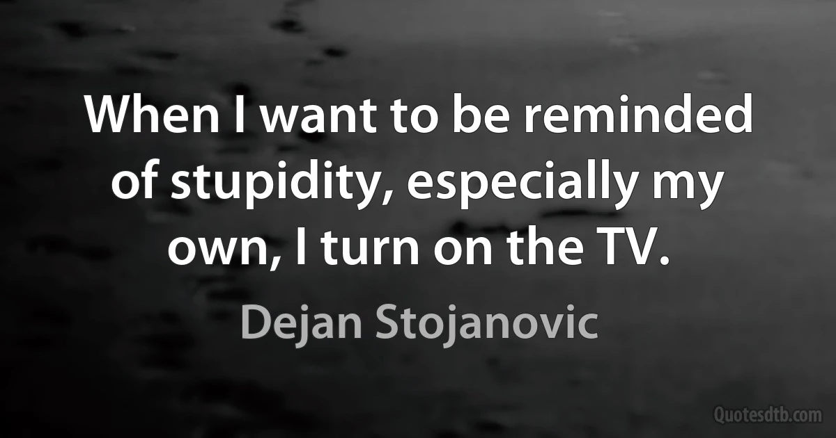 When I want to be reminded of stupidity, especially my own, I turn on the TV. (Dejan Stojanovic)