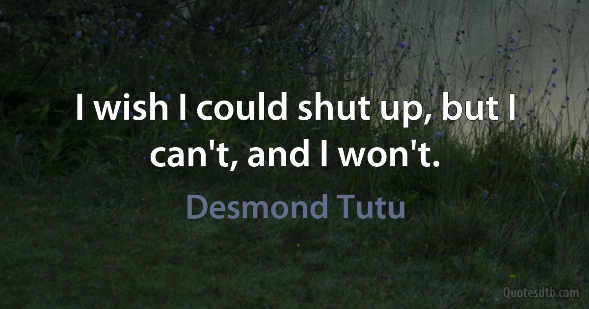 I wish I could shut up, but I can't, and I won't. (Desmond Tutu)