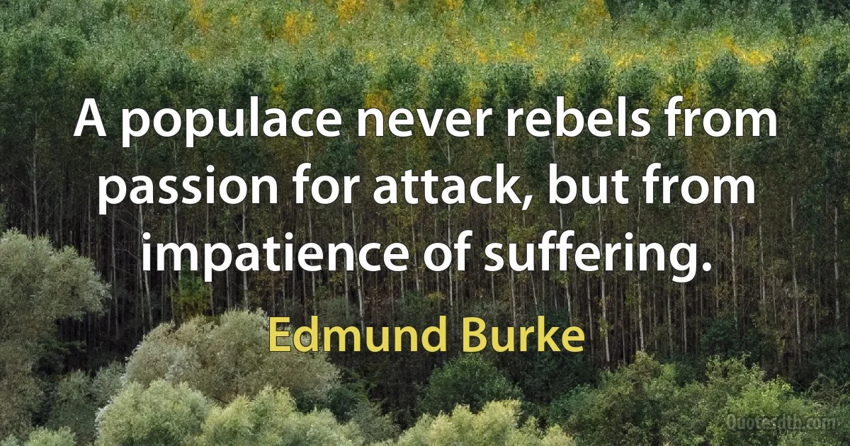 A populace never rebels from passion for attack, but from impatience of suffering. (Edmund Burke)