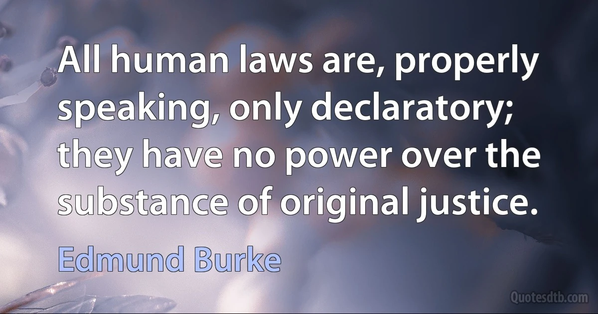 All human laws are, properly speaking, only declaratory; they have no power over the substance of original justice. (Edmund Burke)