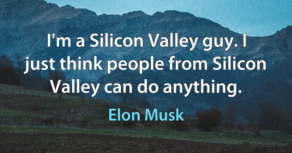 I'm a Silicon Valley guy. I just think people from Silicon Valley can do anything. (Elon Musk)