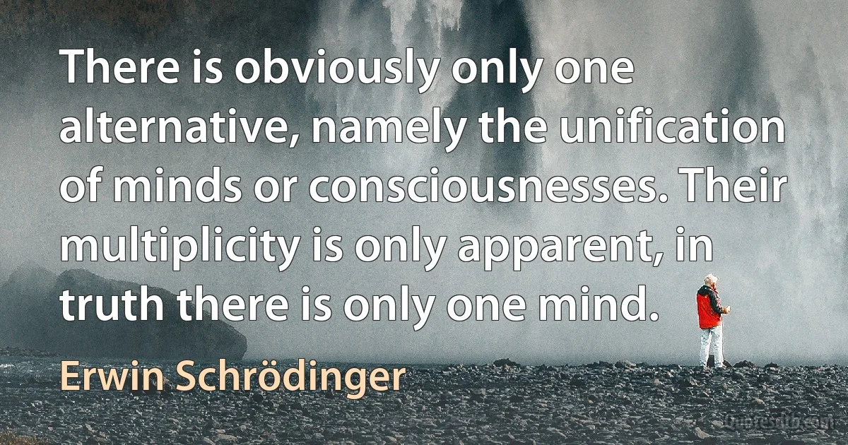 There is obviously only one alternative, namely the unification of minds or consciousnesses. Their multiplicity is only apparent, in truth there is only one mind. (Erwin Schrödinger)