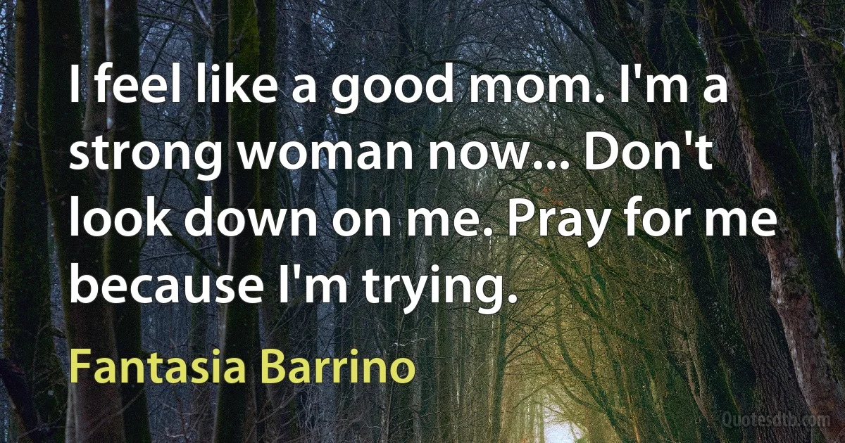 I feel like a good mom. I'm a strong woman now... Don't look down on me. Pray for me because I'm trying. (Fantasia Barrino)