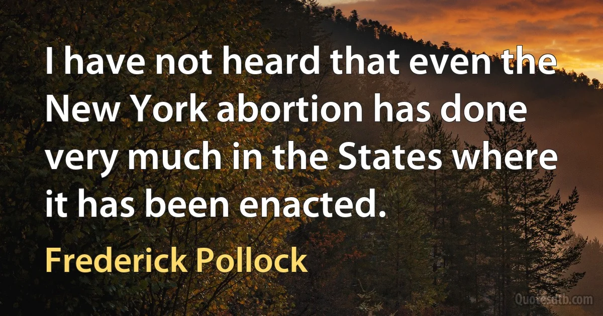 I have not heard that even the New York abortion has done very much in the States where it has been enacted. (Frederick Pollock)