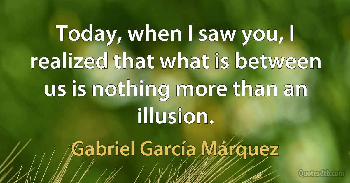 Today, when I saw you, I realized that what is between us is nothing more than an illusion. (Gabriel García Márquez)