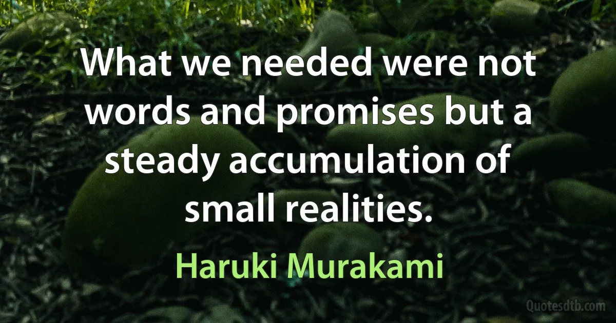 What we needed were not words and promises but a steady accumulation of small realities. (Haruki Murakami)