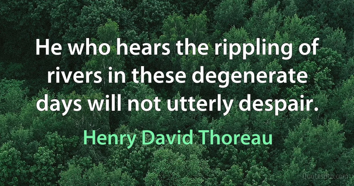 He who hears the rippling of rivers in these degenerate days will not utterly despair. (Henry David Thoreau)