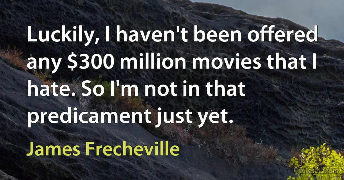 Luckily, I haven't been offered any $300 million movies that I hate. So I'm not in that predicament just yet. (James Frecheville)