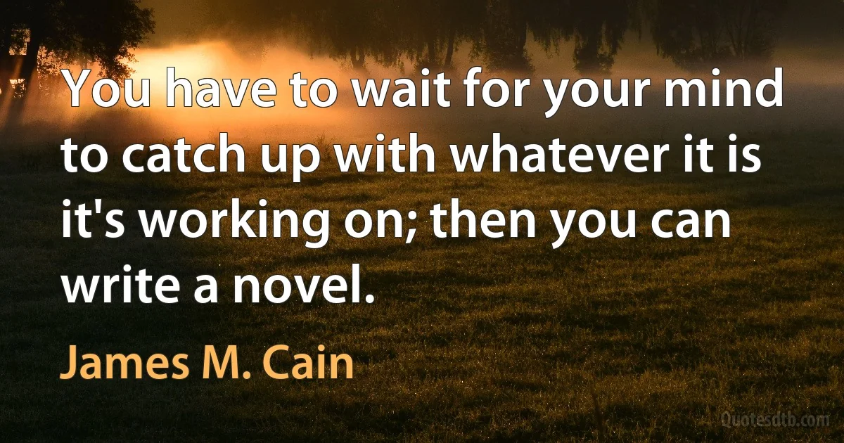 You have to wait for your mind to catch up with whatever it is it's working on; then you can write a novel. (James M. Cain)