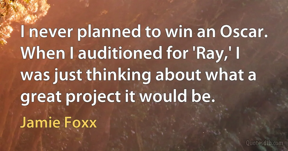 I never planned to win an Oscar. When I auditioned for 'Ray,' I was just thinking about what a great project it would be. (Jamie Foxx)