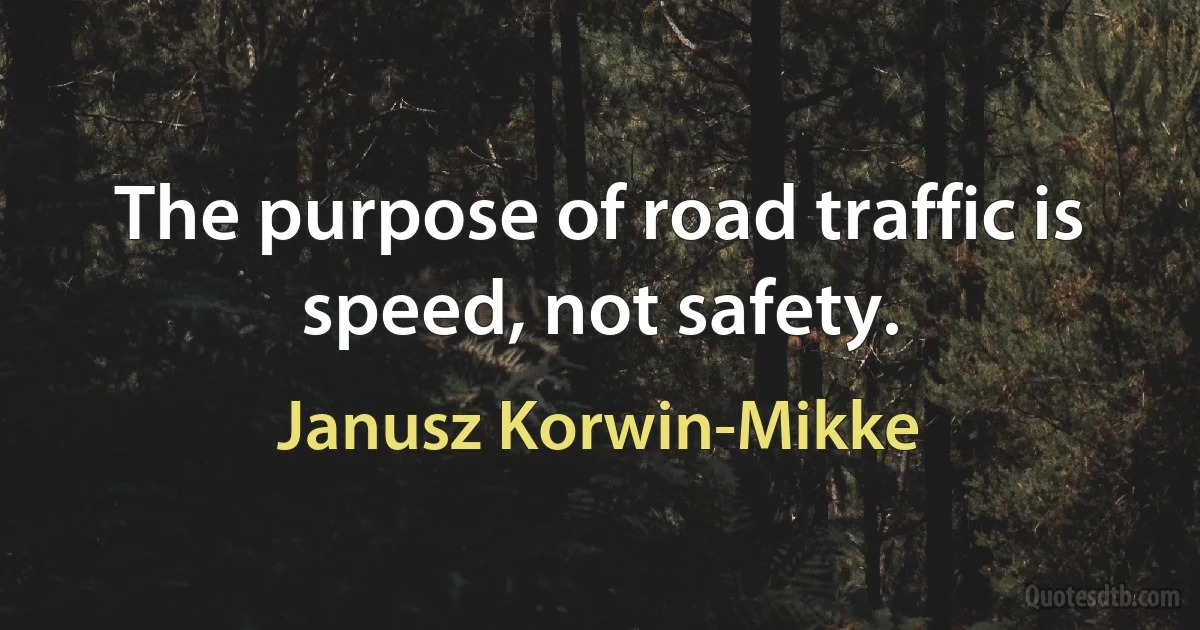 The purpose of road traffic is speed, not safety. (Janusz Korwin-Mikke)