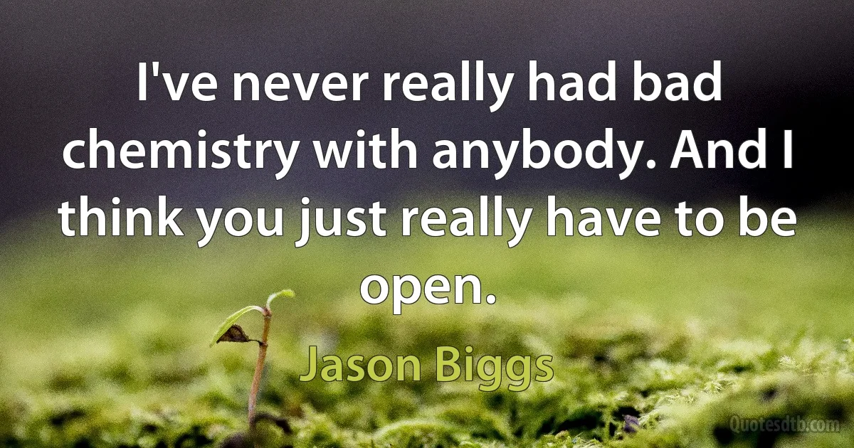 I've never really had bad chemistry with anybody. And I think you just really have to be open. (Jason Biggs)