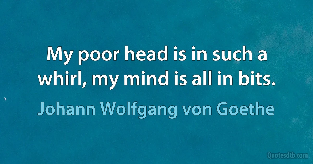 My poor head is in such a whirl, my mind is all in bits. (Johann Wolfgang von Goethe)