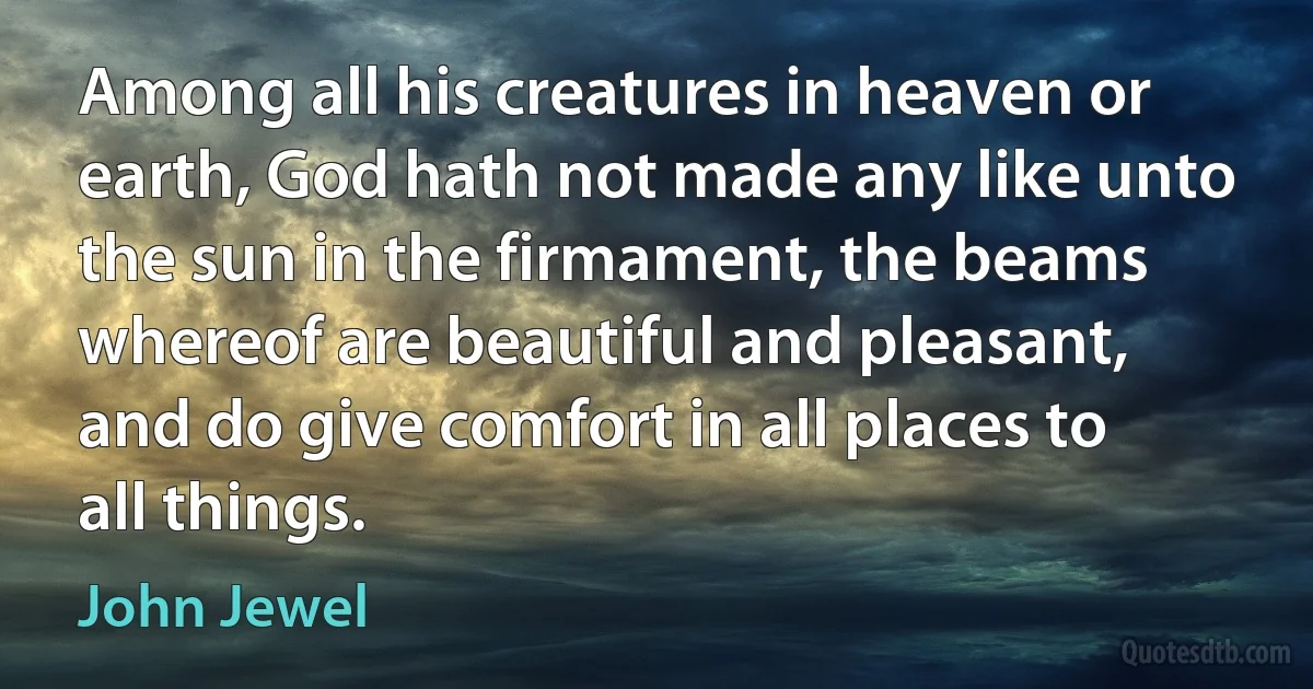 Among all his creatures in heaven or earth, God hath not made any like unto the sun in the firmament, the beams whereof are beautiful and pleasant, and do give comfort in all places to all things. (John Jewel)