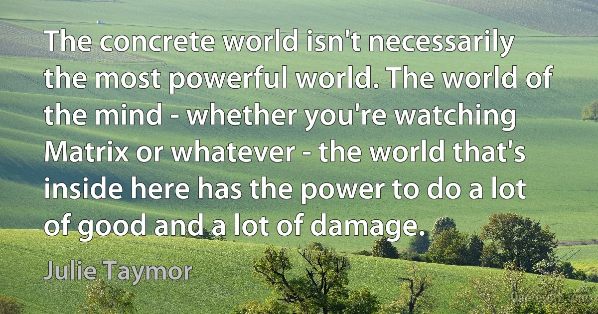 The concrete world isn't necessarily the most powerful world. The world of the mind - whether you're watching Matrix or whatever - the world that's inside here has the power to do a lot of good and a lot of damage. (Julie Taymor)