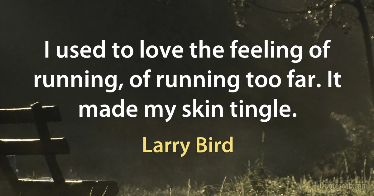 I used to love the feeling of running, of running too far. It made my skin tingle. (Larry Bird)