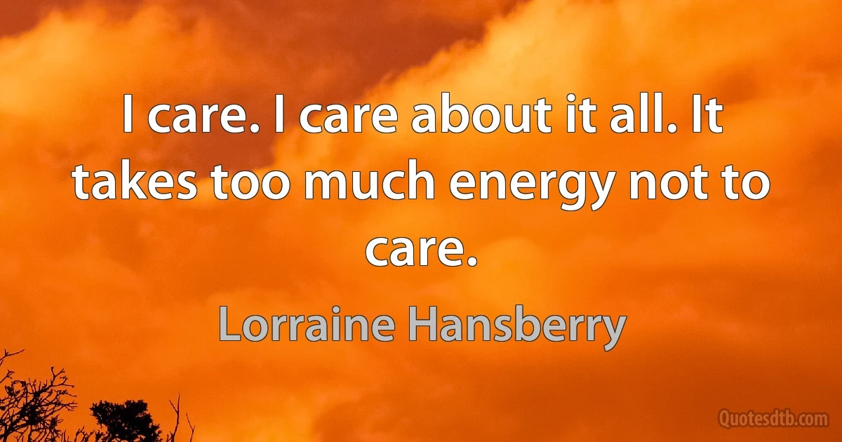 I care. I care about it all. It takes too much energy not to care. (Lorraine Hansberry)