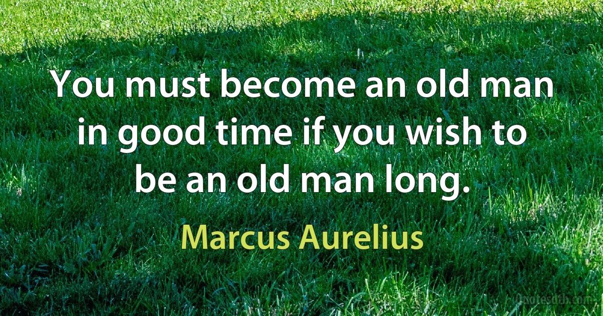 You must become an old man in good time if you wish to be an old man long. (Marcus Aurelius)