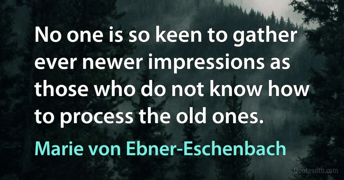 No one is so keen to gather ever newer impressions as those who do not know how to process the old ones. (Marie von Ebner-Eschenbach)