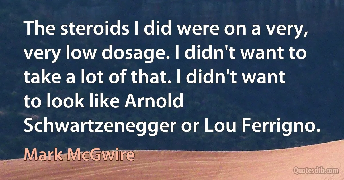 The steroids I did were on a very, very low dosage. I didn't want to take a lot of that. I didn't want to look like Arnold Schwartzenegger or Lou Ferrigno. (Mark McGwire)