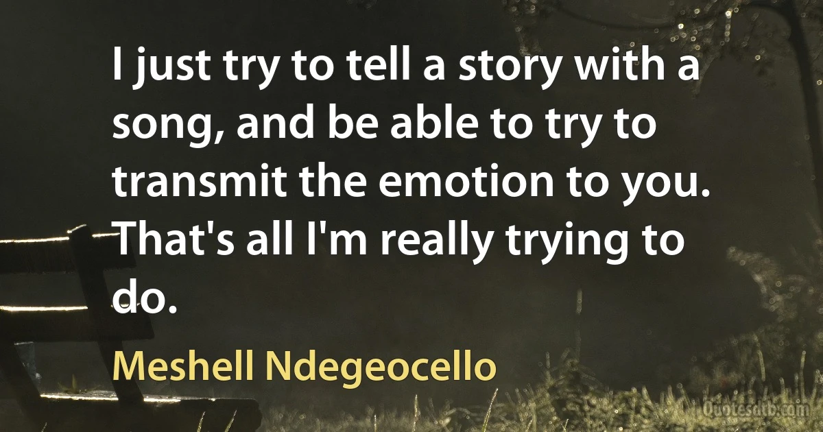 I just try to tell a story with a song, and be able to try to transmit the emotion to you. That's all I'm really trying to do. (Meshell Ndegeocello)