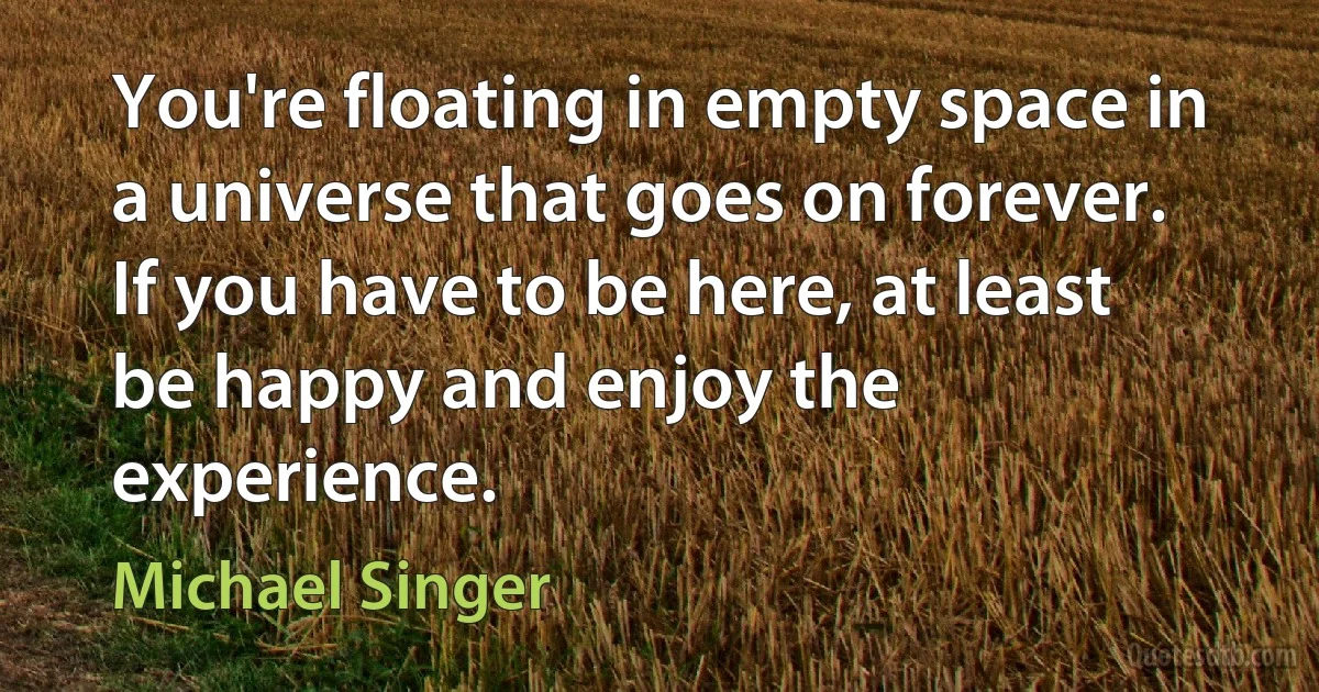 You're floating in empty space in a universe that goes on forever. If you have to be here, at least be happy and enjoy the experience. (Michael Singer)