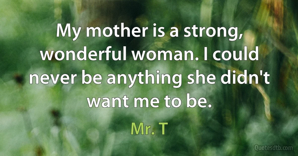 My mother is a strong, wonderful woman. I could never be anything she didn't want me to be. (Mr. T)