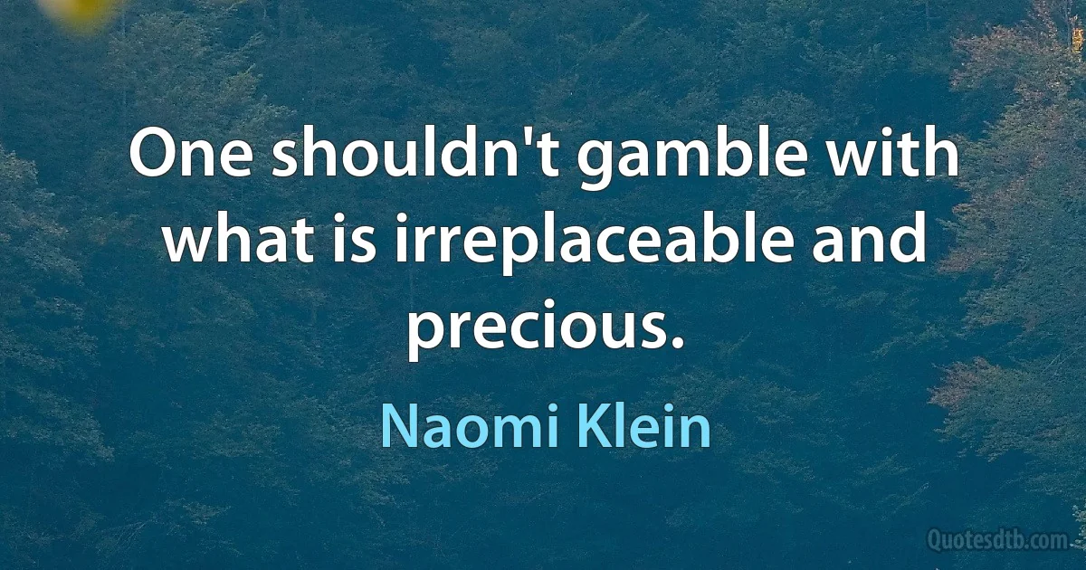 One shouldn't gamble with what is irreplaceable and precious. (Naomi Klein)