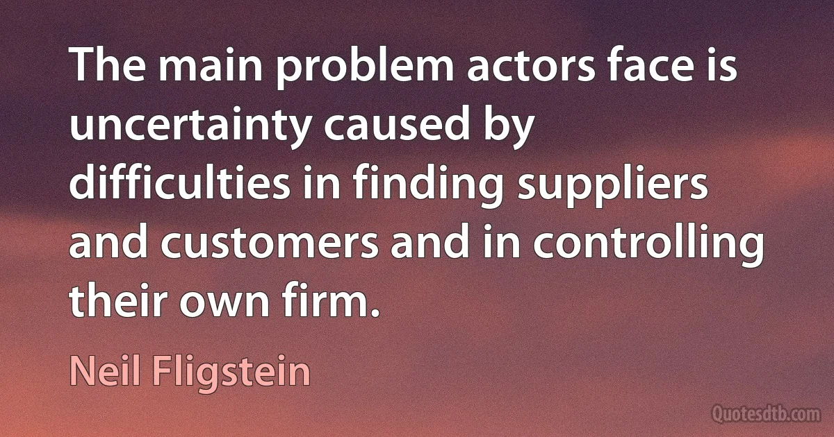 The main problem actors face is uncertainty caused by difficulties in finding suppliers and customers and in controlling their own firm. (Neil Fligstein)