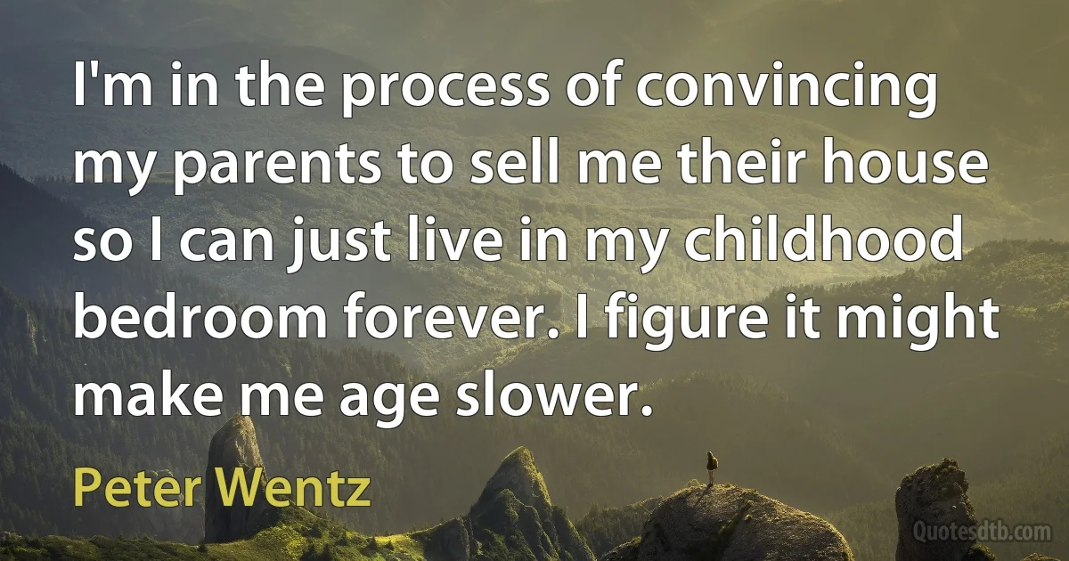 I'm in the process of convincing my parents to sell me their house so I can just live in my childhood bedroom forever. I figure it might make me age slower. (Peter Wentz)