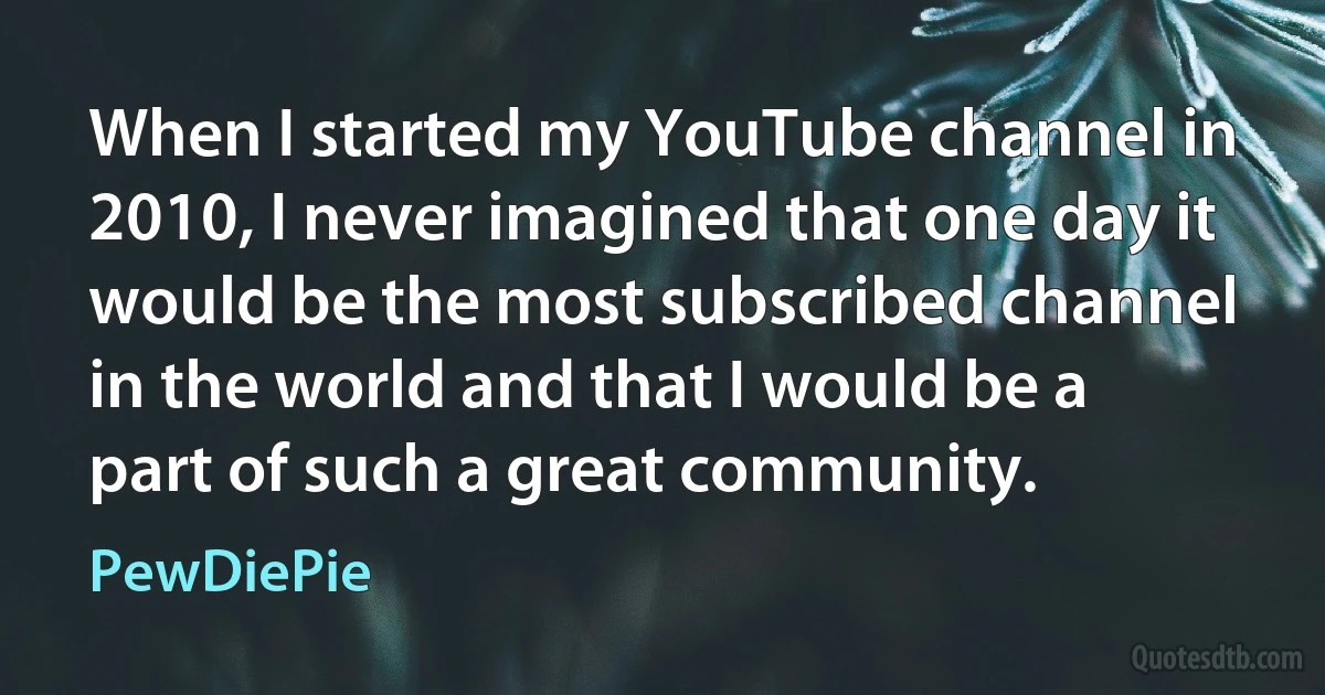 When I started my YouTube channel in 2010, I never imagined that one day it would be the most subscribed channel in the world and that I would be a part of such a great community. (PewDiePie)