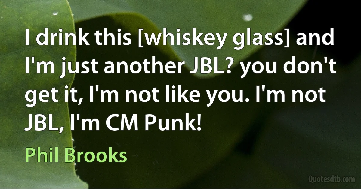 I drink this [whiskey glass] and I'm just another JBL? you don't get it, I'm not like you. I'm not JBL, I'm CM Punk! (Phil Brooks)