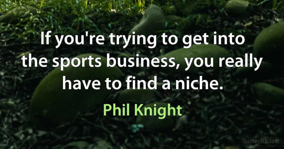 If you're trying to get into the sports business, you really have to find a niche. (Phil Knight)