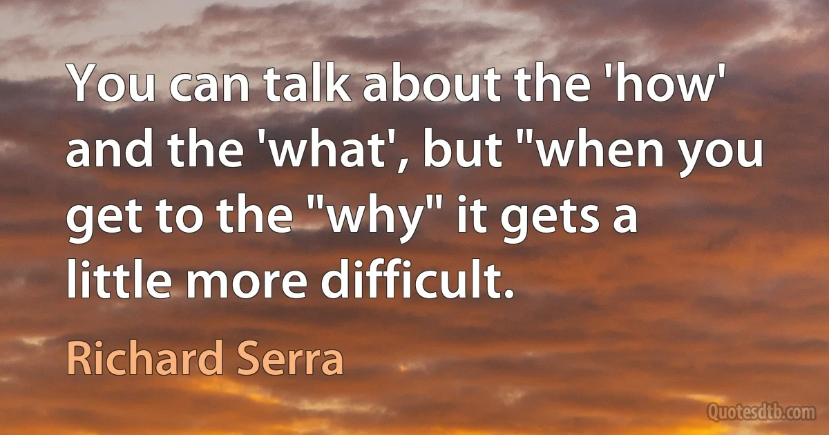 You can talk about the 'how' and the 'what', but "when you get to the "why" it gets a little more difficult. (Richard Serra)