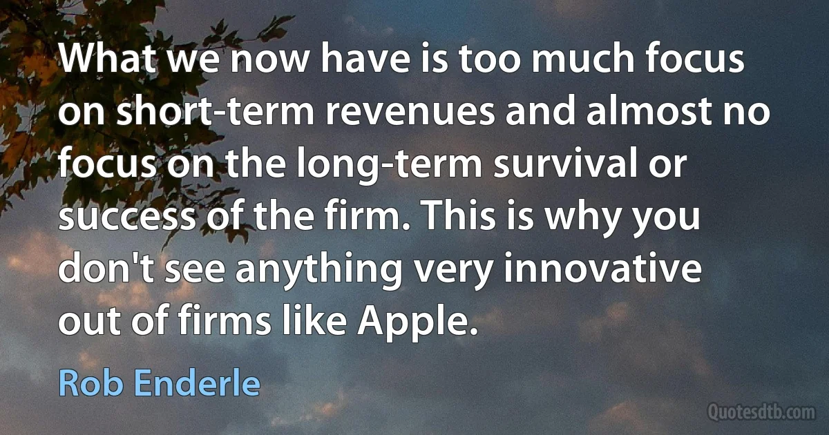 What we now have is too much focus on short-term revenues and almost no focus on the long-term survival or success of the firm. This is why you don't see anything very innovative out of firms like Apple. (Rob Enderle)