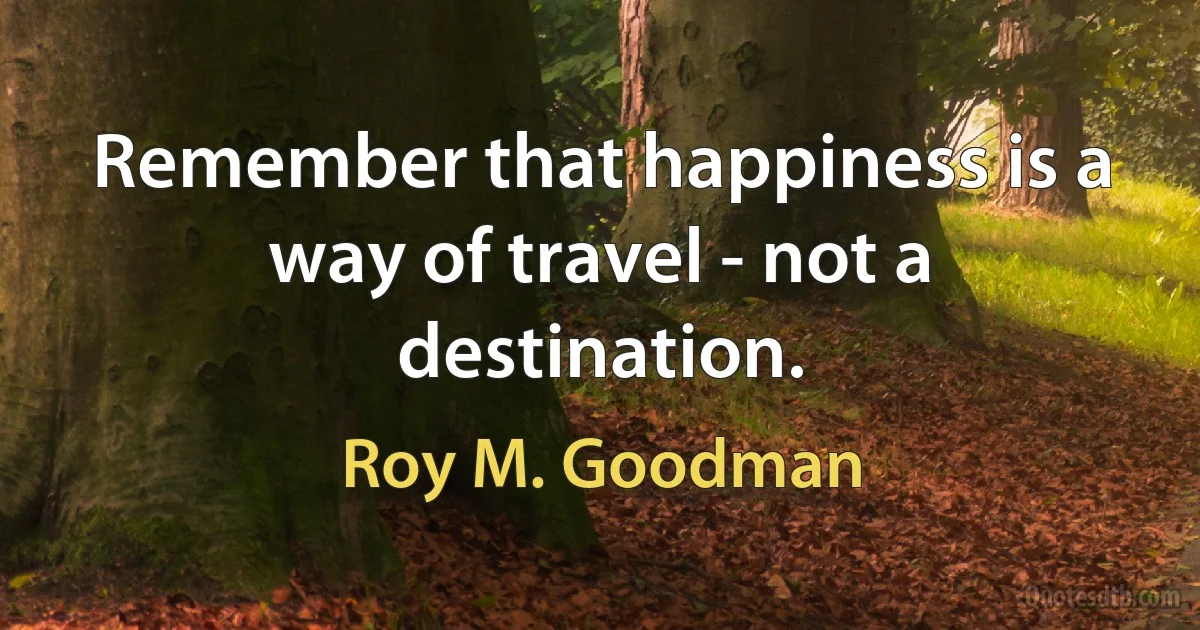 Remember that happiness is a way of travel - not a destination. (Roy M. Goodman)